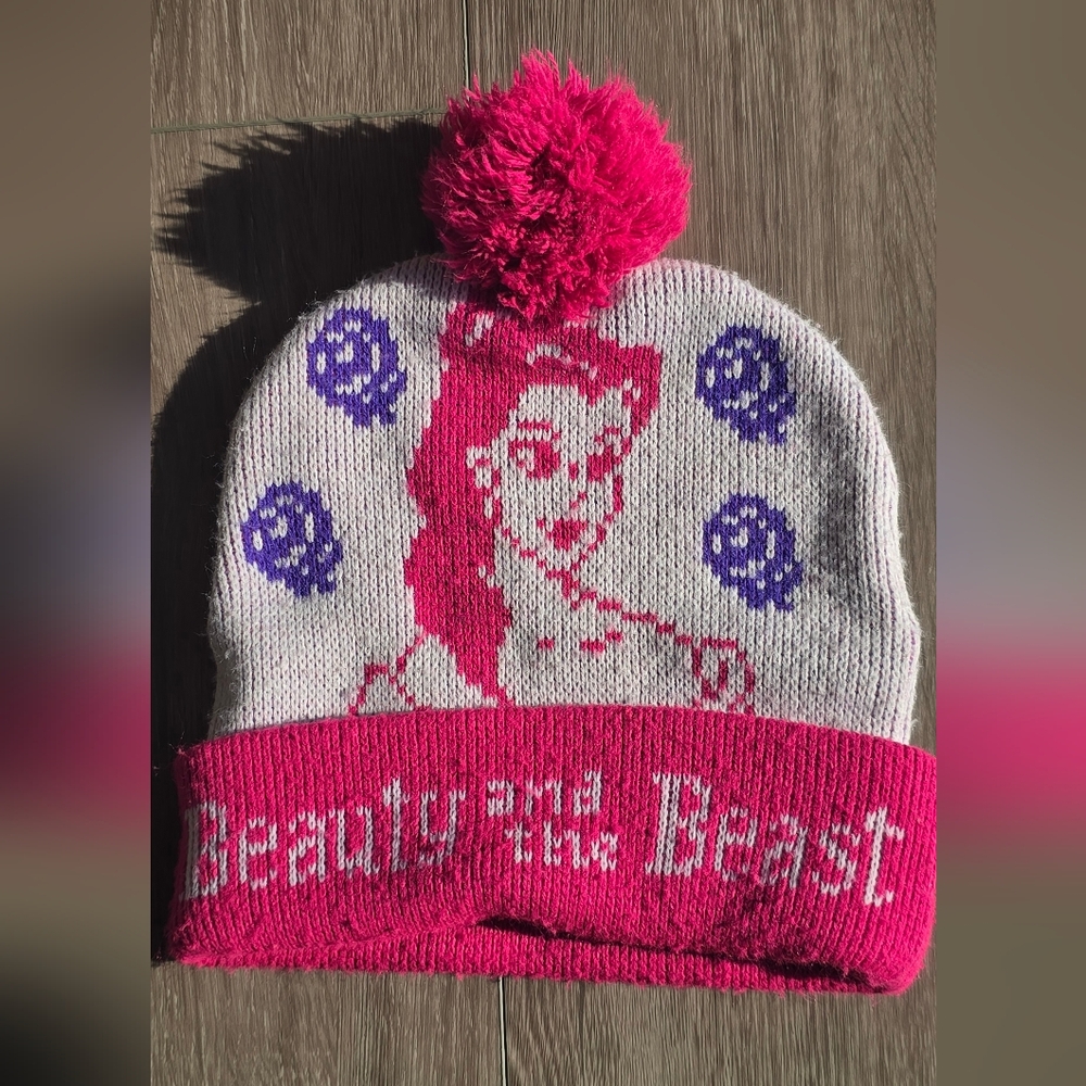 Disneybound Belle Princess Pink White Knit Pom Pom Beanie Hat Beauty and Beast